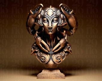 Figura del signo zodiacal Cáncer | Estatua del zodiaco Cáncer | Busto de fantasía | Decoración astrológica | Escultura de cangrejo | Regalo gótico | Bronce negro