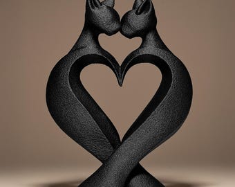 Estatua del Amor de Gato | Escultura de Corazón de Gato | Decoración de Amor Abstracto | Colección de Arte Oscuro