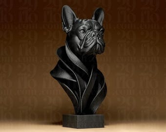 Busto de bulldog francés moderno | Busto de bulldog francés moderno | Decoración de bulldog francés | Estatua de perro negro | Figura elegante de animal