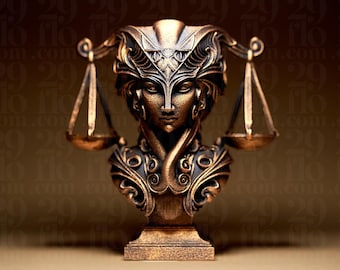 Figura del signo zodiacal Libra | Estatua del zodiaco Libra | Busto de fantasía | Decoración astrológica | Escultura de la balanza | Regalo gótico | Bronce negro