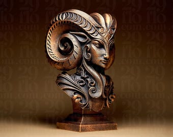 Figura del signo zodiacal Aries | Estatua del zodiaco Aries | Busto de fantasía | Decoración astrológica | Escultura del Carnero | Regalo gótico | Bronce negro