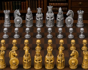 Skeleton Knights – Complete 32-Piece Chess Set | Gothic Horror | Made in Germany