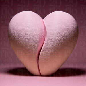 Könnte beinhalten: Ein hellrosa herzförmiges Objekt mit strukturierter Oberfläche, in der Mitte geteilt. Das Herz liegt auf einer rosa Oberfläche und wirft einen Schatten. Der Hintergrund ist ein dunklerer Rosaton, was eine romantische Ästhetik erzeugt.