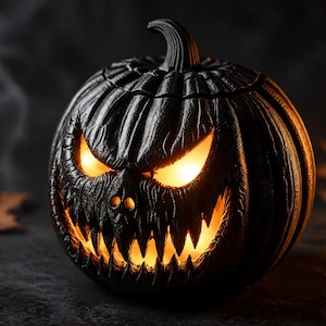 Läskig Halloweenpumpa – fristående pumpalykta-dekoration | Grimaserande ansikte med vassa tänder | Tillverkad i Tyskland