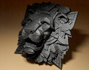 Lion Relief Exclusive | Black 3D Lion Relief | Wall Decoration | 29Flo Black Series | Modern Geometric Design