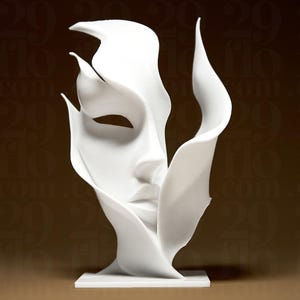 Volto astratto | Scultura facciale moderna | Figura di design stampata in 3D in bianco | Serie 29Flo White | Elegante decorazione da parete e da stanza