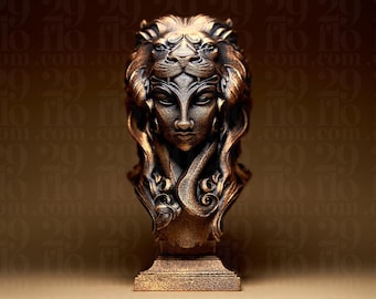 Estatua del zodiaco Leo | Busto de fantasía | Decoración astrológica | Escultura del león | Regalo gótico | Bronce negro