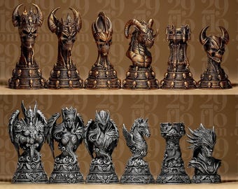 Piezas de ajedrez Ángeles contra Demonios | Juego de ajedrez Ángeles contra Demonios | Juego de mesa de fantasía | Piezas de ajedrez góticas | El bien contra el mal | Bustos personalizados