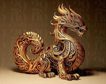 Escultura de dragón de diseño | Figura ornamental de dragón | Estatua decorativa de fantasía | Arte oscuro