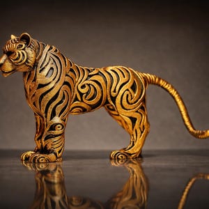 Designer Tiger Sculpture | Tiger Figurine Statue | Ornamental Dark Art | Modern Decorative Big Cat