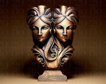 Figura del signo zodiacal Géminis | Estatua del zodiaco Géminis | Busto de dos caras | Decoración astrológica | Escultura de los Gemelos | Regalo gótico | Bronce negro