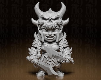 Figura de guerrera enfadada | Estatua de bárbaro chibi | Decoración de mesa de fantasía | Bonito juguete de luchador | Regalo para gamers | Personajes de D&D