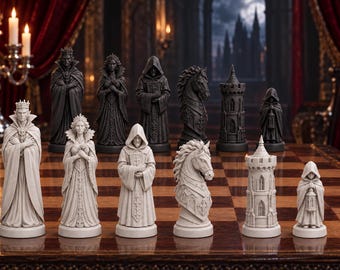 Gothic Vampire – thematisches Schachfigurenset mit 32 Figuren | 3 Größen & 12 Farbpaare | Made in Germany
