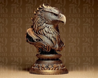 Busto de águila | Estatua de águila | Figura de pájaro majestuoso | Decoración de vida silvestre | Arte animal fantástico | Regalo para gamers | Bronce negro