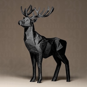 Geometric Deer Figurine | Moderner Hirsch aus geometrischen Formen | Elegante Dekofigur in Schwarz