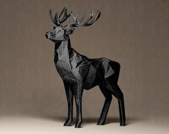 Figura geométrica de ciervo | Ciervo moderno hecho de formas geométricas | Elegante figura decorativa en negro