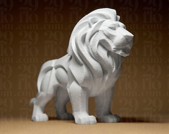 Escultura geométrica de león | Estatua geométrica de león | Figura de animal de safari | Decoración de arte moderno | Rey de las bestias | Decoración blanca para el hogar | Regalo de Leo