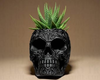 Skull Planter – Skull Flower Pot in Black | Gothic & Halloween Planter