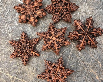 Gothic Snowflake Ornaments Set | Set of 6 Christmas Tree Decorations | Baroque Stars | Dark Art Decor