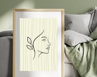 Abstracte lijntekeningen vrouw gezicht | Minimalistische muurkunst | Botanische lijntekening | Afdrukbare digitale download