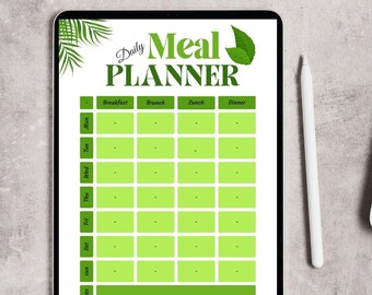 Afdrukbare digitale maaltijdplanner pdf, sjabloon dagelijkse maaltijdplanner, voedselplan en maaltijdplansjabloon voor iPad, thuis of op kantoor, direct downloaden