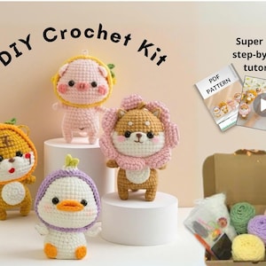 DIY Crochet Amigurumi Kit: Beginner Animal Toy with Yarn & Tutorial (PDF Pattern