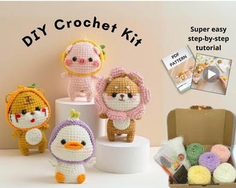 DIY Crochet Amigurumi Kit: Beginner Animal Toy with Yarn & Tutorial (PDF Pattern