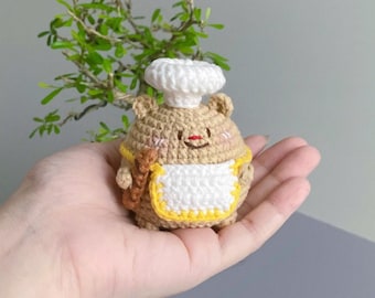 Chubby Butter Bear Chef - Peluche amigurumi faite main au crochet, jouet animal mignon