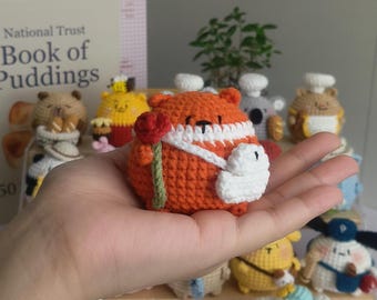 Chubby Fox with Flower Keychain – Handmade Amigurumi Crochet Plush Bag Charm Cute Fox Toy