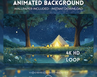 Animated Background Cozy Camping 4K Wallpaper, Starry Night Tent Loop (Digital Download)