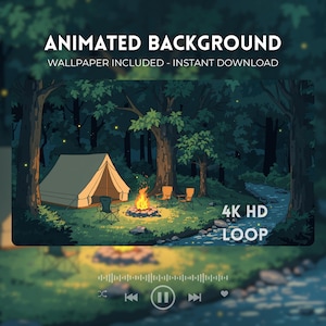 Forest Firefly Camping Animated Background | Tent Campfire Stream Lofi VTuber Overlay (Digital Download)