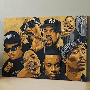 Old School Rap Legends Collage Canvas, Hip Hop Poster, Iconic Rappers Wall Art, Vintage Music Decor, Urban Retro Canvas Print, Ready to Hang