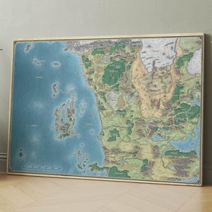 Forgotten Realms Map Canvas – Faerun Fantasy World Map Wall Art – Sword Coast DnD Poster – RPG Dungeon Master Decor – Ready to Hang