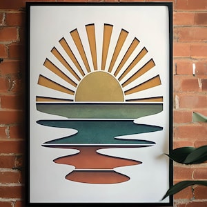 Sunset Sunrise Boho Wood Wall Art - Laser Cut Framed Wall Decor - Boho Sunset Art - Ready to Hang Boho Wall Hanging - Wooden Sunset Canvas
