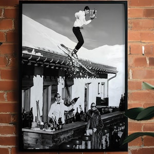 Vintage Ski Poster, Apres Ski Bar Art, Skihütte Wand Dekor, Alpiner Winter Retro Wohndekor, Berg Ski Party Print, Schwarzweiß Ski