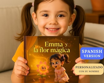 Livre de noms personnalisé pour filles 3-7 ans, histoire espagnole au coucher, cadeau conte de fées fleurs magiques