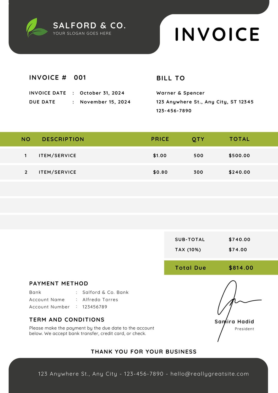Editable Invoice Template for Google Docs | MS Word Invoice Template ...