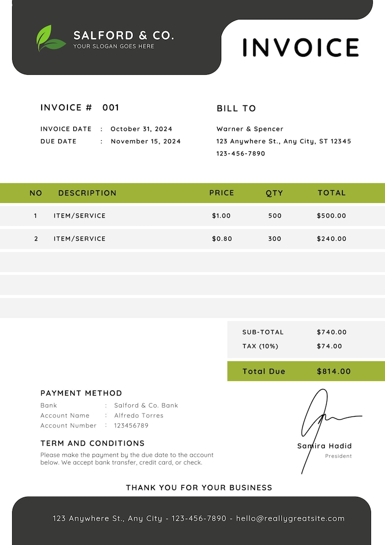Editable Invoice Template for Google Docs | MS Word Invoice Template ...