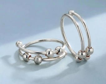 Adjustable Fidget Spinner Ring Stacking Duo – Anxiety Relief & Mindfulness Jewelry in Silver