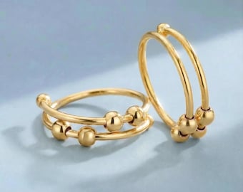 Adjustable Fidget Spinner Ring Stacking Duo – Anxiety Relief & Mindfulness Jewelry in Gold