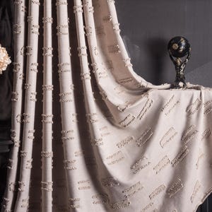 Linen Embossed Beige Curtains Panel, Bohemian Soft Custom Size Curtains, Window Curtains for Bedroom, +6 Different Color Options