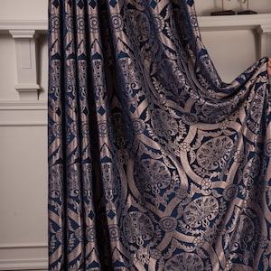 Luxe damastpatroon marineblauwe chenillegordijnen, extra lange Victoriaanse gordijnen, aangepaste gordijnen voor slaapkamer, +5 verschillende kleuropties