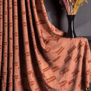 Bohemian Terracotta Soft Curtains, Custom Linen Embossed Curtains, Natural Extra Wide Curtains for Living Room, +6 Different Color Options