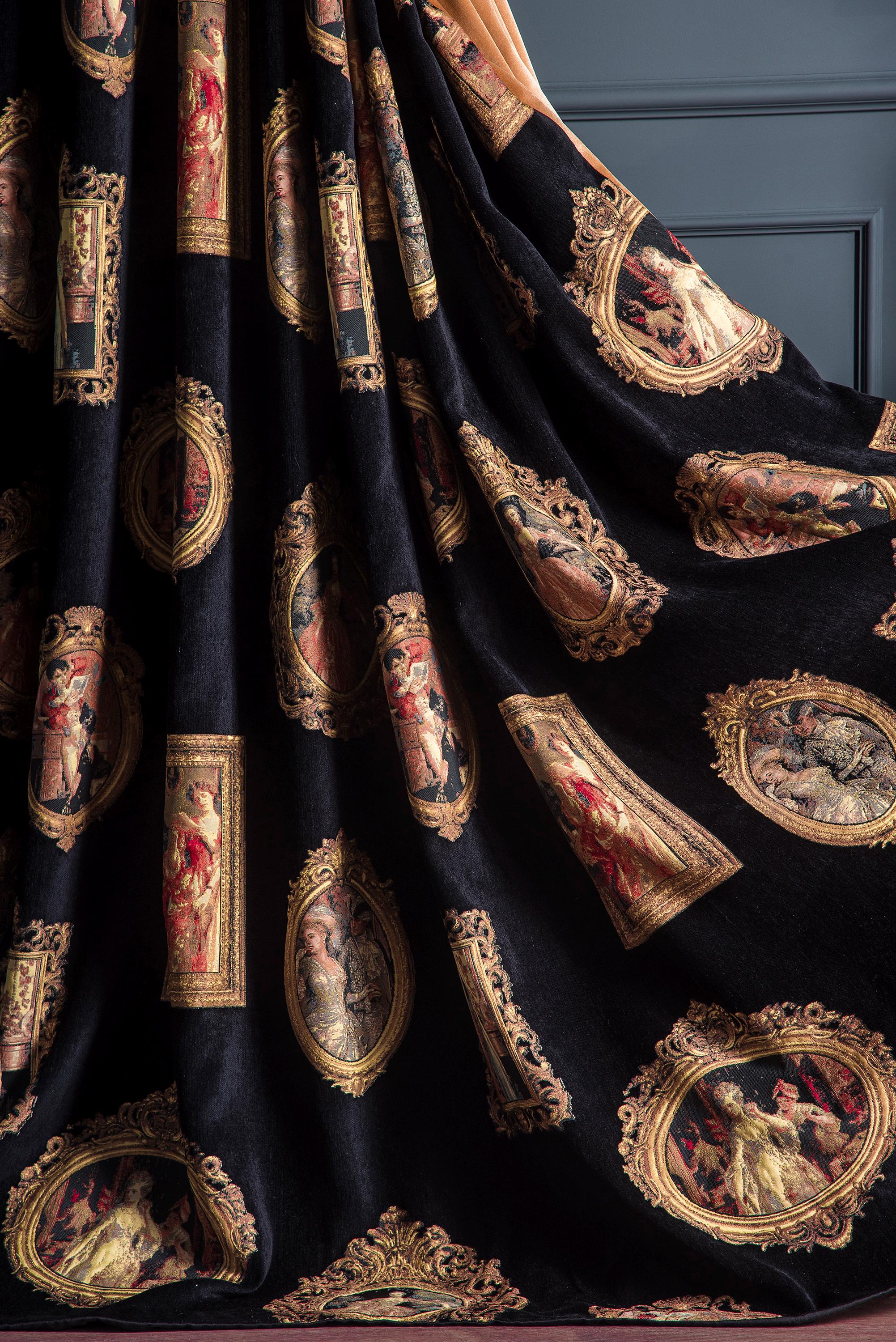 Curtain Renaisance Royal Black Renaissance Portrait Curtains, Art Deco Drapes Living Room ...