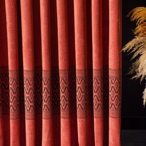 Luxury Terracotta Curtain Panel, Burnt Orange Boho Curtain, Rustic Living Room Drapes, Ethnic Pattern Window Curtain, Farmhouse Home Decor