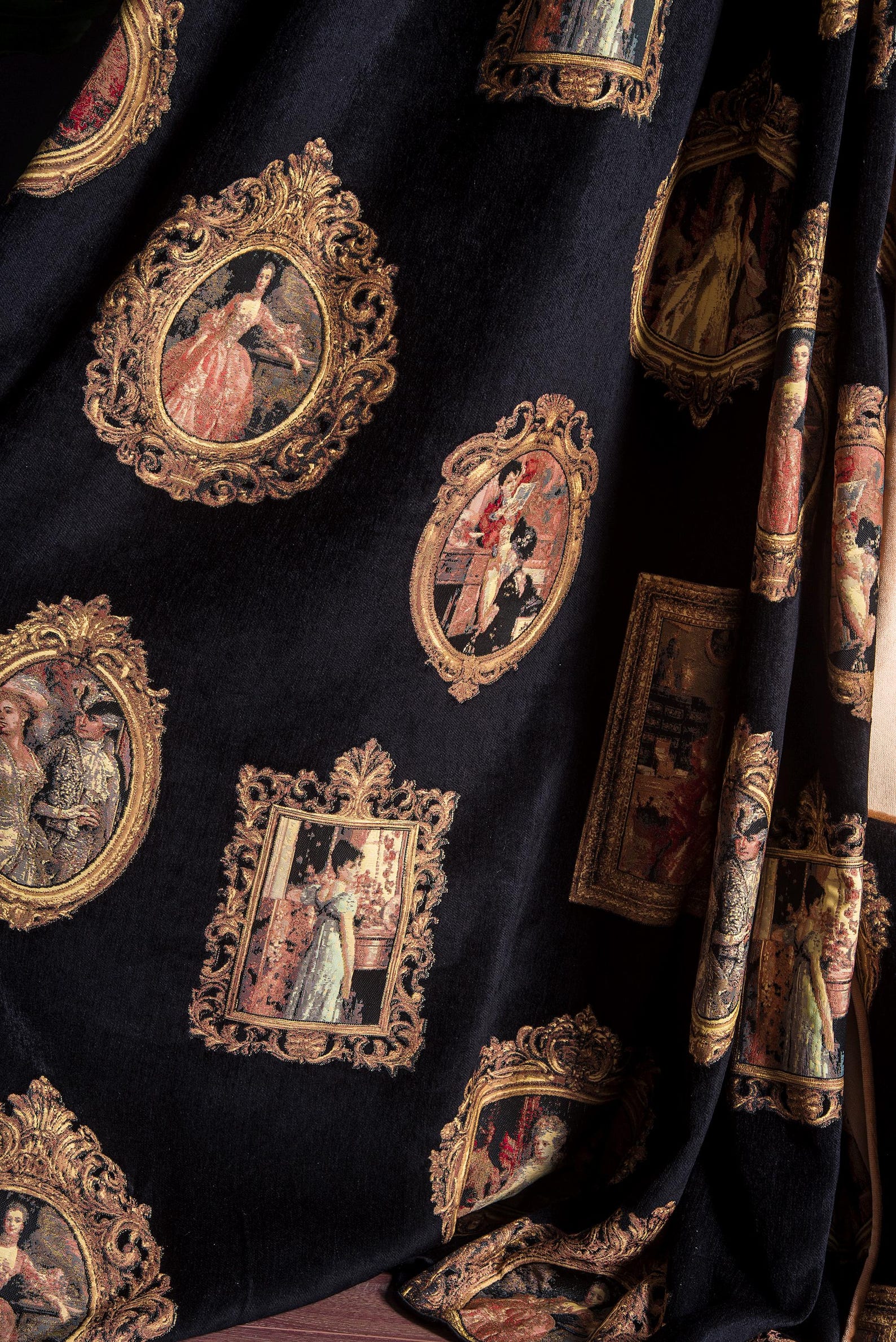 Curtain Renaisance Royal Black Renaissance Portrait Curtains, Art Deco Drapes Living Room ...