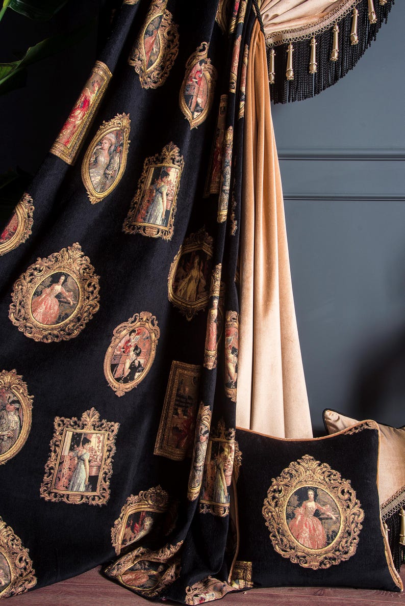 Curtain Renaisance Royal Black Renaissance Portrait Curtains, Art Deco Drapes Living Room ...