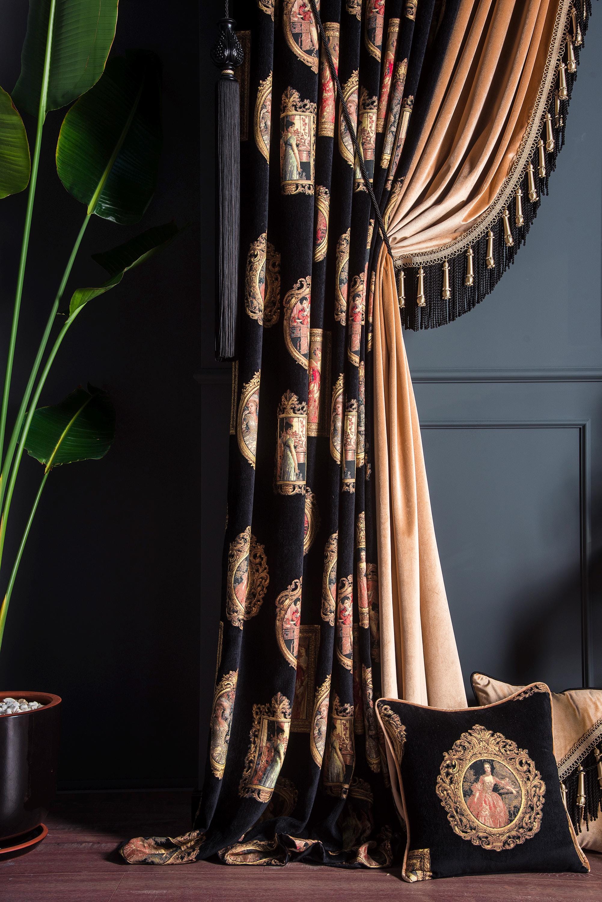 Curtain Renaisance Royal Black Renaissance Portrait Curtains, Art Deco Drapes Living Room ...