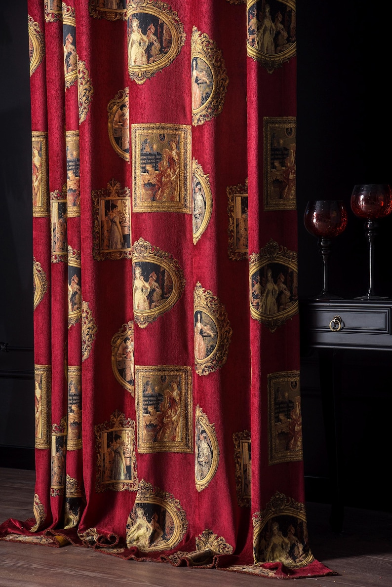 Curtain Renaisance Renaissance Portrait Curtain, Royal Burgundy Victorian Drape, Luxury ...