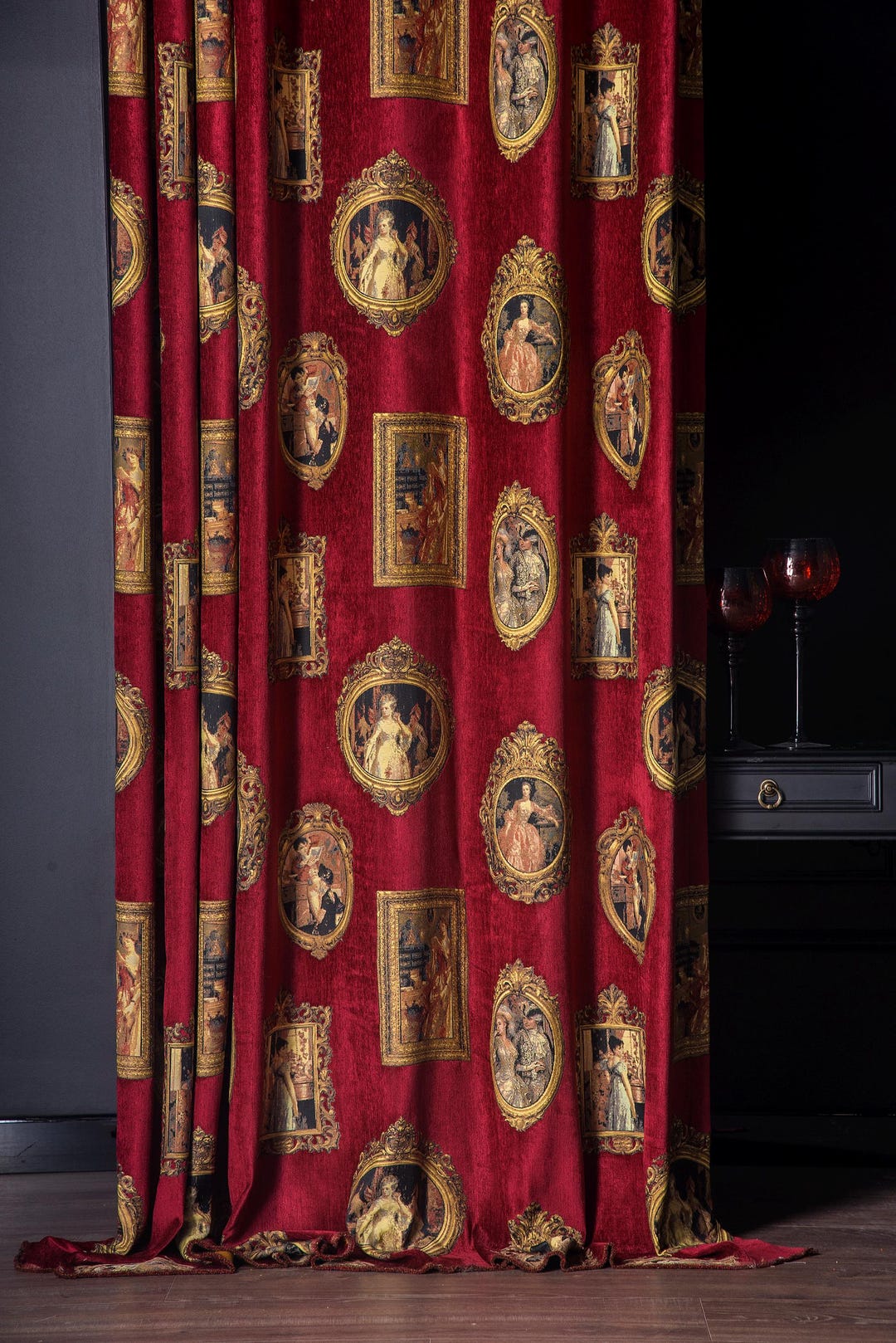 Curtain Renaisance Renaissance Portrait Curtain, Royal Burgundy Victorian Drape, Luxury ...